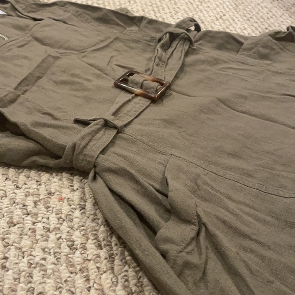 Olive green midi dress with pockets and matching belt - Picture 2 of 2